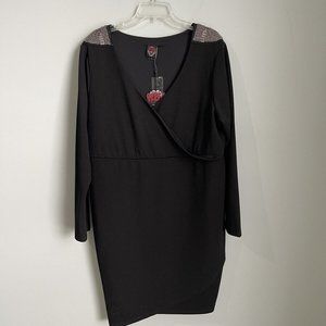 New Torrid x Rebel Wilson 3 Black Embellished Faux Wrap Dress